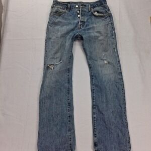 Levi's Jeans Mens 32x32 501 Straight Fit Blue Distressed Ripped Cotton